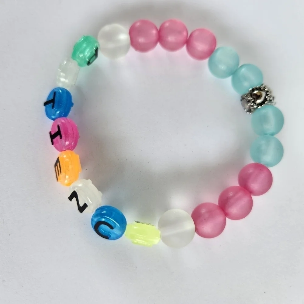 Hand Crafted Stretch Bracelet Beaded Glow in the Dark Med. Green Blue Yellow